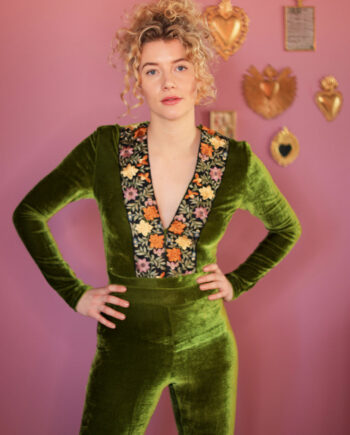 Green velvet bodysuit