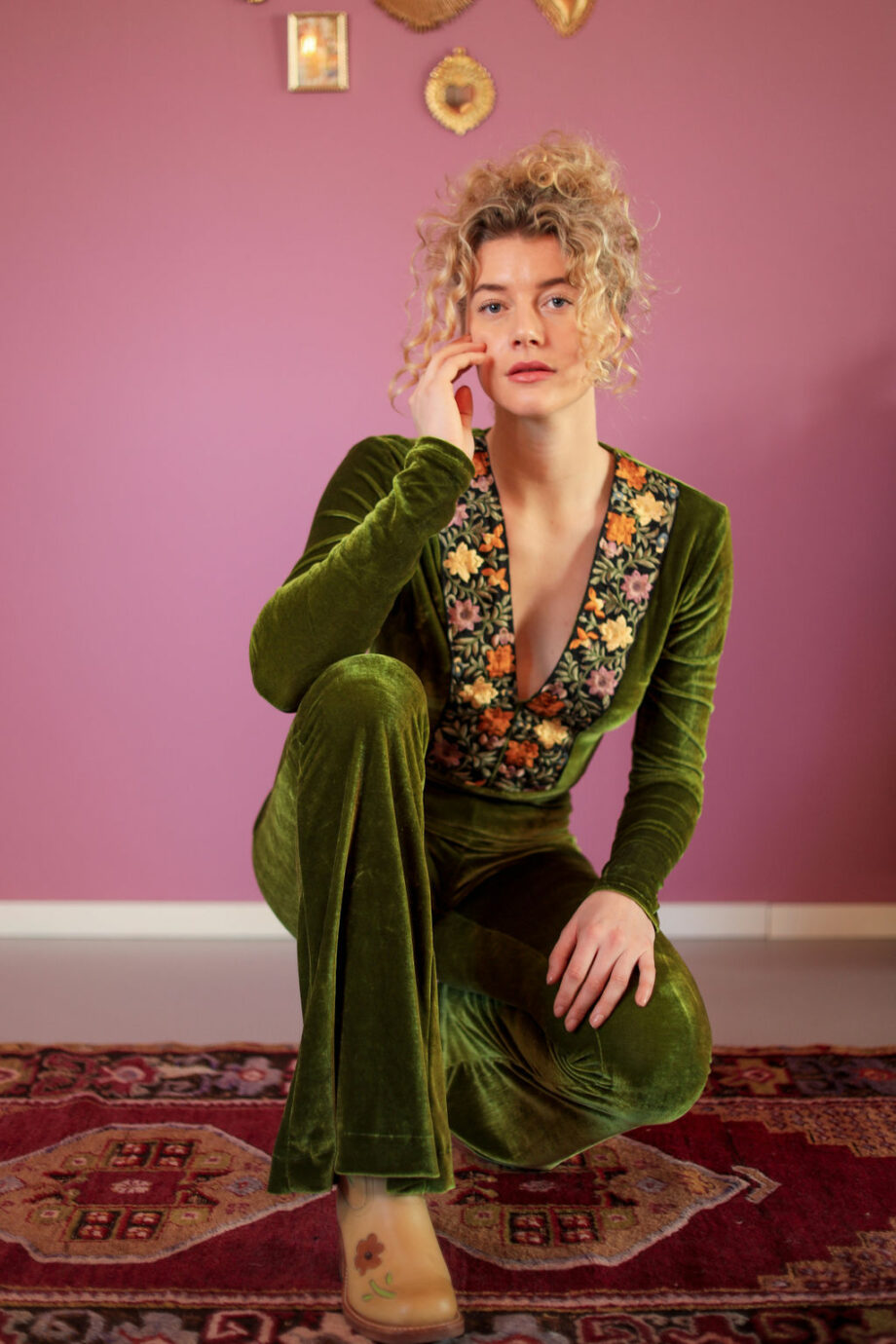 Green velvet bodysuit