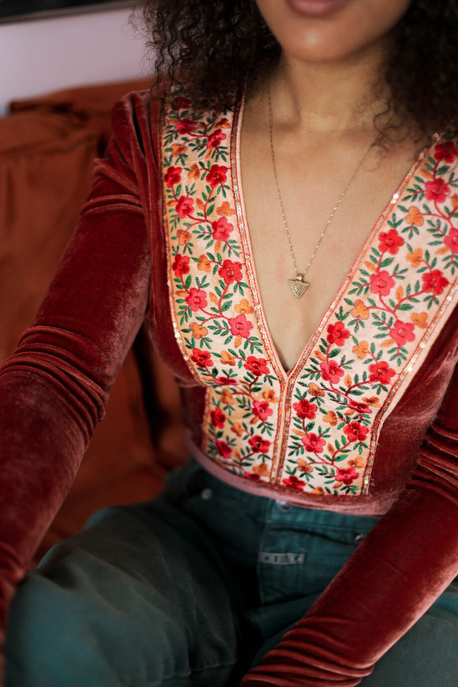 terracotta velvet bodysuit