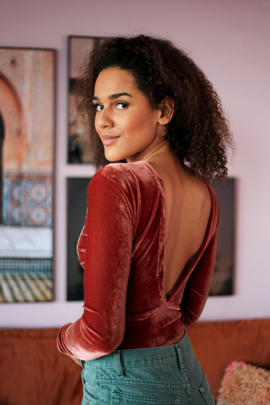 terracotta velvet bodysuit