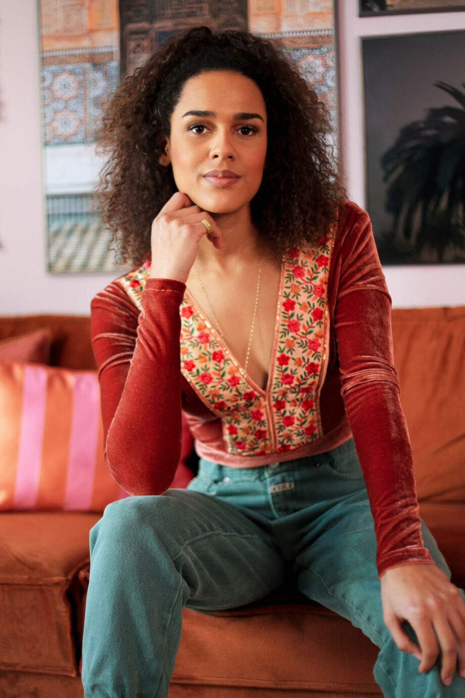Terracotta velvet bodysuit