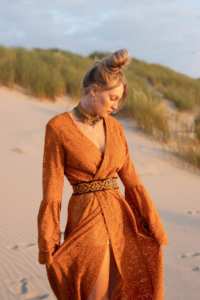 Kimono wrap dress orange 